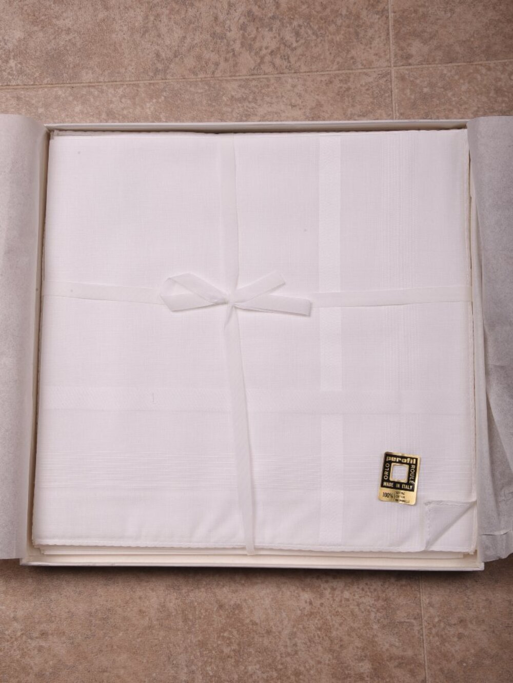 Vintage Perofil White Fazzoletti Box Set - 100% Combed Egyptian Cotton - Italy